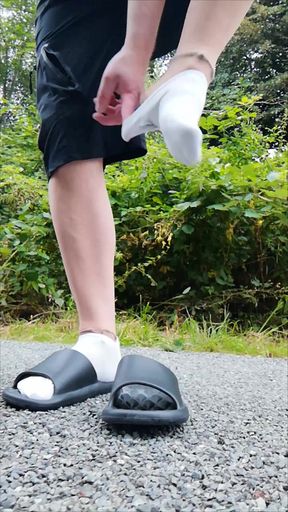 In Slippers and White Socks in Nature