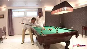 Blonde loses pool game and gets DPed by friends