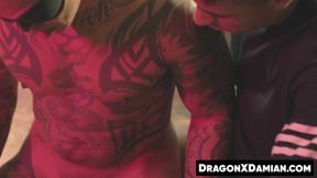 Damian Dragon sprays his sticky load while riding my horny penis