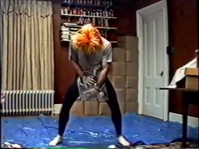 black tights &amp; mask with crop top humping air pillow 1990&#039;s VHS quality