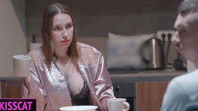 Stepmom with huge tits & tattoos shares her stepson with a busty MILF in sexy lingerie