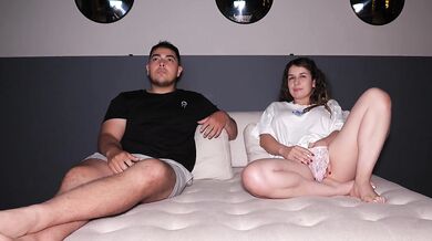 Step sister Tugs My Cock While We Watch Movies thick pussy squirted cumshot