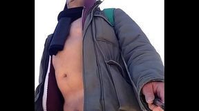 walking nude showing small, soft penis