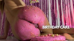 Birthday cake sitting - cake sploshing