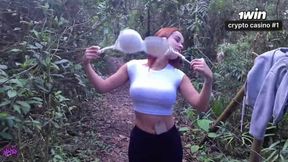 Outdoor blowjob, my crazy stepsister likes to mouth me in the mountains. She's a cum-loving slut like Abella Olsen!