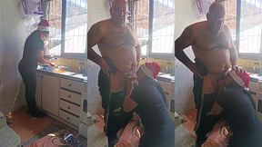 faxineira esta sempre pronta para fazer um extra com seu patrao grande