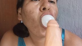 Bubble gum and dildo blowjobs