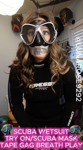SCUBA WETSUIT TRY ON/AXUBA  TAPE GAG BREATH PLAY!🤿💦🥵