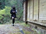 Cute little transgender outdoor exposure services urinating on a mountain