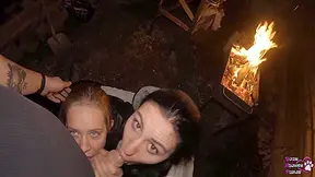 Ffm Threesome Sucking On The Backyard