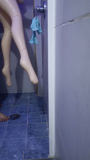 I fuck my blow-up doll in the ass in the bathroom while we shower with lots of soap.