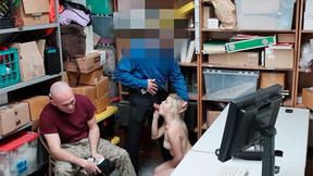 ”Tiny boobs blonde burglar banged by an officer in front of Boyfriend”