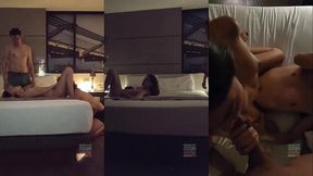 chica petite, lleva toda la vida con su novio jamas ha probado ni sentido otra verga y hoy se dedicara a mamarla y reicbir leche mientras se la cojen. trio hmh soft