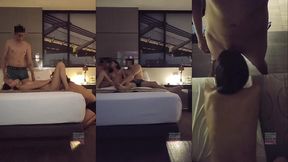 chica petite, lleva toda la vida con su novio jamas ha probado ni sentido otra verga y hoy se dedicara a mamarla y reicbir leche mientras se la cojen. trio hmh soft