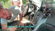 On a countryside rest area, I flash my big cock in the car – he watches, sucks it, and I fuck him ha