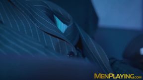 Bearded hunk Scott Carter doggy styled suited Donato Reyes in the cinema