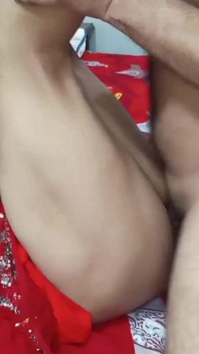 Big Boobs Indian Stepmom in red Saree hard fucking by Stepson in Hindi Audio Full video   Clip 2
