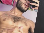 sexy latino from Medellin with big cock masturbates in front of the mirror for his fans
