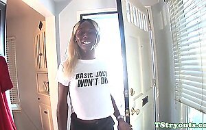 Black ts beauty wanks solo at porn audition