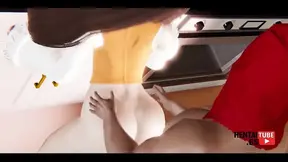Asian MILF gets fucked against the sink in 3D animated Final Fantasy IX scene
