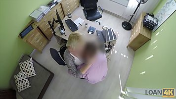 Desperate blonde would do anything to get the loan she needs, including having sex with her agent