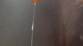 Hairy cock grools long string of precum and leaks pee and bulbourethral fluid down it