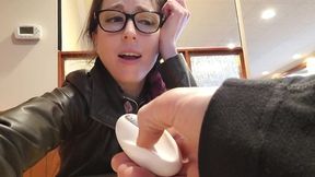 Busty teen slut with a big dick toy in public piss station, XXX Video
