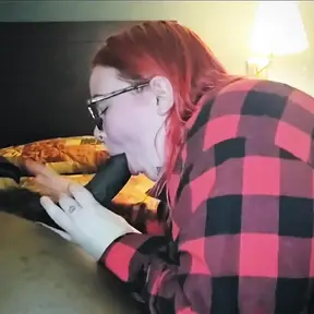 Redhead Aubrey Bigbabe304 gags on a big black cock