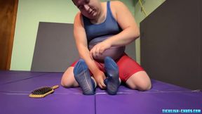 Mature man Gigglemeister wrestled and tickled by chubby bear
