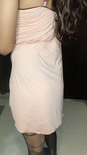Sexy tit satin dress feel so horny my cock so
