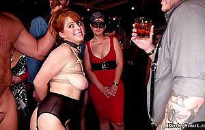 Anal pounded and fisted slaves at orgy