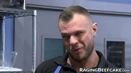 Health inspector Cain Markon checks Wade Wolfgars cock in the cake shop