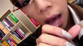 Office babe gets a load all over her face and glasses