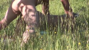 Italian exhibitionist couple fucking in the field on the grass