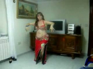 Chubby Arabic cougar lady belly dancing on the webcam