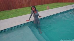 Amy Enjoys the Pool Wearing a Jumpsuit and a Jeans Jacket