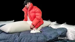 Humping Overfilled Down Comforter And Pillows While Wearing My Massive Orange Ambush Puffer