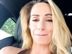 Busty Blonde Flirts and Teases Inside Car