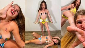 Foot Fighting: Topless Teen Tussle