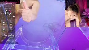 Hot blonde teen Miss Vikki wets her tight pussy with 2 vibrators