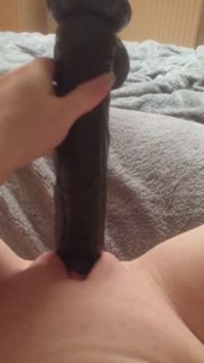 Fucking my tight pink pussy with moms huge bbc dildo &amp; squirting everywhere