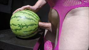 trans fucking a watermelon and cum