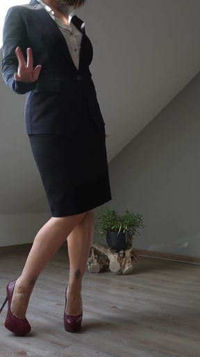 Sexy Secretary with Perfect Legs N Feet Giving the Boss a Footjob - Ends with Lots of Cum in Her Red High Heels - Business-bitch