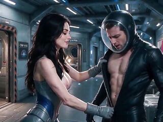 Starship Blue-Eyed Gal Railed by Pilot & Grey-Bearded Captain Until Warriors Storm the shower [AI]
