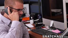 Three office studs are having a post work ass pounding party