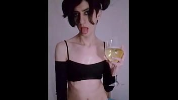 Filthy slut takes a shower in her own urine