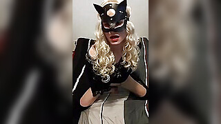 Horny Crossdresser Miss Steek Masturbates Cock And Rides Dildo