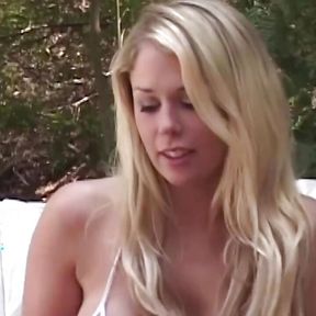 Beautifull Blonde Is Being Slapped While Fucked Hard Outside by Two Guys