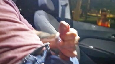 Red head flashes streets before cumming in her car