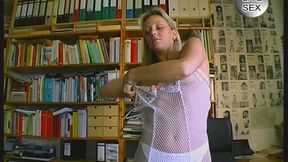 Blonde Babe's Kinky Vacuum Fetish Orgasm in Library